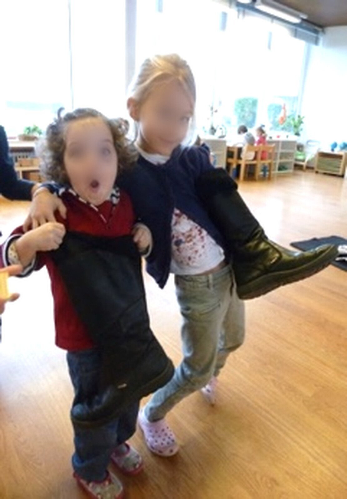 Child polishing shoes