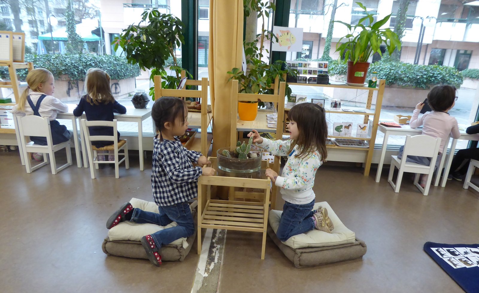 Child watering plants